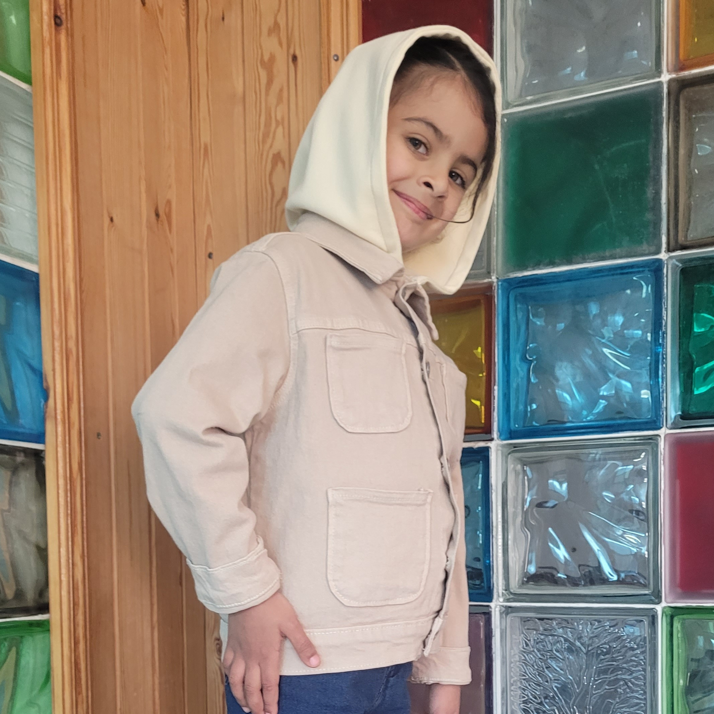 Surchemise fillette avec capuche - Beige