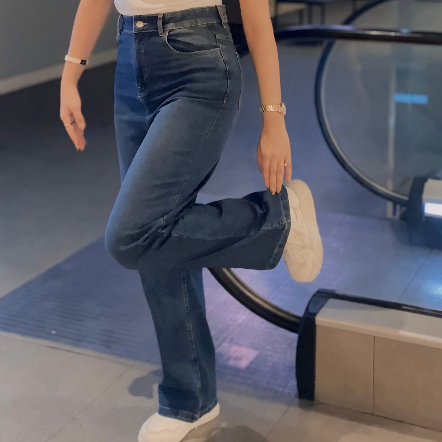 Jean straight taille haute