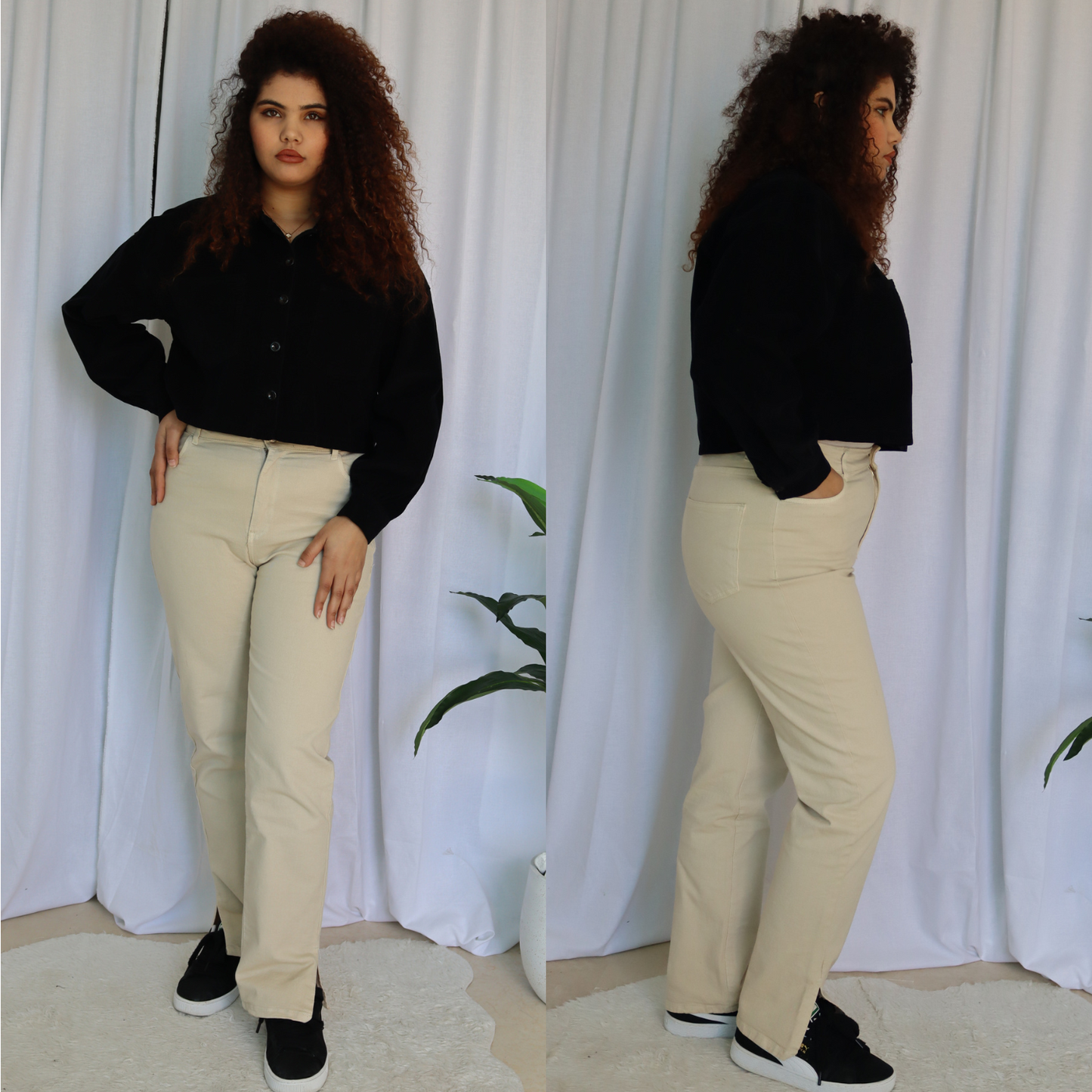 Jean straight avec fente Grande taille